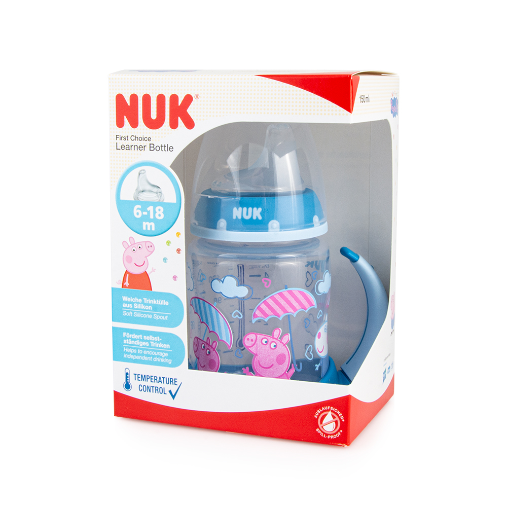 NUK - FIRST CHOICE PEPPA PIG Μπιμπερό Εκπαίδευσης με Δείκτη Ελέγχου Θερμοκρασίας & λαβές 6-18m (σιελ) - 150ml 10215357
